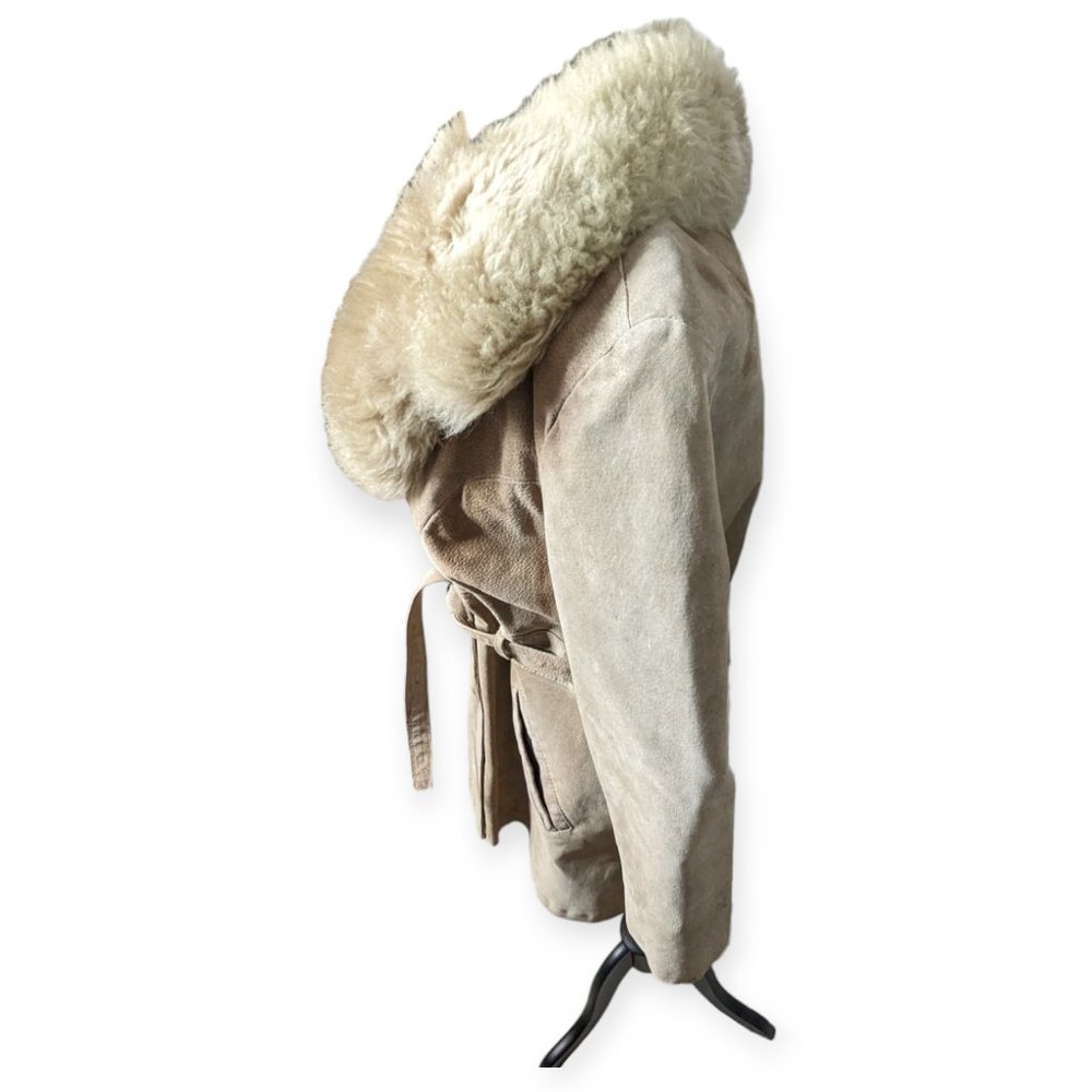 Vintage 70s Tan Faux Leather & Faux Fur Jacket Si… - image 5